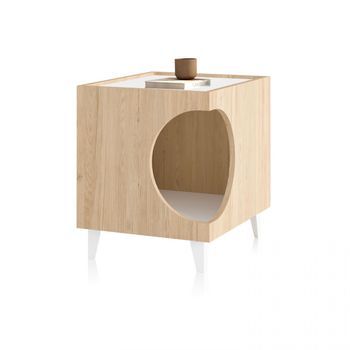 Mesita De Noche Con Compartimento Para Mascotas 50x40 Cm Homely Pets Roble - Blanco 40 X 49 X 50 Cm