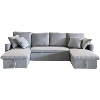 Sofá Panorámico Cama De 4 Plazas De Tela Con Baúl - Gris Claro Mahé