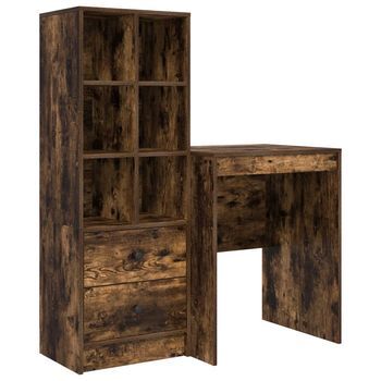 Escritorio Con Cajón Con Estante 2 Pcs Roble Ahumado Vidaxl