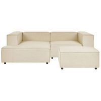 sofa esquinero 2 plazas de lino beige negro con reposapies derecho modular aprica