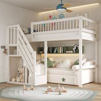 cama individual de madera maciza blanca para ninos y adolescentes con escalera y almacenamiento 90x200 cm version alta