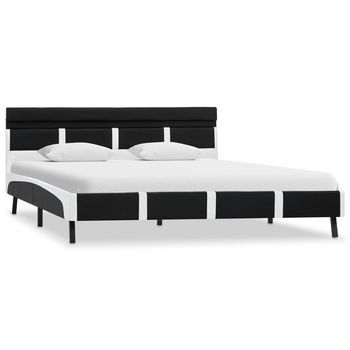 Cama Matrimonial | Cama Doble | Estructura De Cama Con Led Cuero Sintético Negro 160x200 Cm Cfw78341