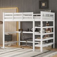 cama alta 140x200 con escritorio y estantes madera de pino blanco