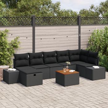 Conjunto De Sofá De Jardín 8 Piezas Negro, Marrón Ratán, Madera V0559 Unico / Negro