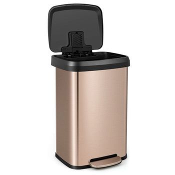 Bote De Basura De Cocina De 50 Litros Con Tapa De Cierre Suave Y Compartimiento De Desodorización Cubo De Basura Oro Rosa
