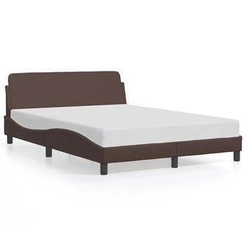 Estructura De Cama Dover Cuero Sintético Marrón 140x190cm Vidaxl