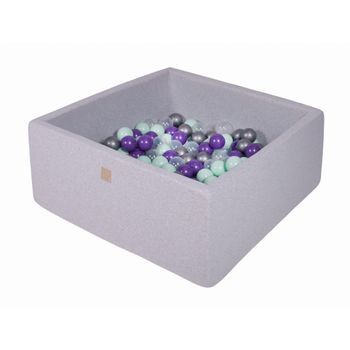 Meowbaby Piscina De Bolas, Cuadrada Seca Para Niños, Gris Oscuro : Menta/transparente/plata.morado, 200 Pcs, 90x90x40cm