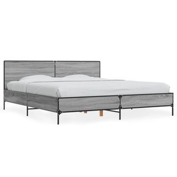 Cama Doble | Cama Para Adultos | Estructura Cama Madera Ingeniería Metal Gris Sonoma 200x200 Cm