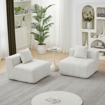 Sofá Modular De Chenilla Beige De 2 Plazas Con Diseño De Teclas De Piano