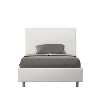 Cama Doble Con Somier Acolchada 140x210 Cuero Sintético Blanco Focus