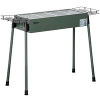 outsunny barbacoa de carbon con 2 parrillas de acero inoxidable barbacoa portatil con 2 especieros para camping 94x39x70 cm verde