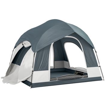 Outsunny Tienda de camping para 2-4 personas impermeable, tienda familiar con 3 puertas, toldo desmontable, lona de suelo, bolsa de transporte, azul oscuro   Aosom España