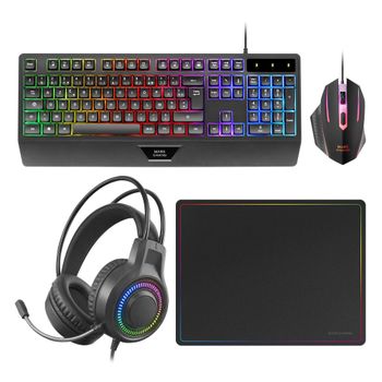 Mars Gaming MCP124PRO, Combo Gaming 4en1, Teclado RGB H-Mech con Reposamuñecas, Ratón RGB 3200DPI y Switches HUANO, Auriculares FRGB, Alfombrilla Nanotextil 36x26cm, Compatibilidad Multiplataforma,
