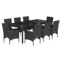 set comedor jardin 9 piezas cojines ratan sintetico vidrio negro