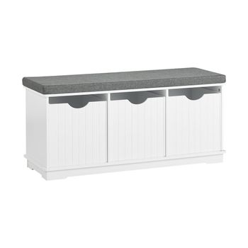Banco zapatero con acolchados cojines y 3 cubos madera blanco