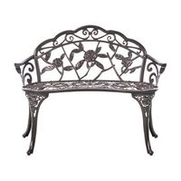 banco de jardin vintage exterior de metal aluminio 2 plazas con reposabrazos marron oscuro piura