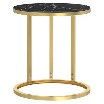 Mesa Auxiliar，mesa De Centro，mesita De Centro Vidrio Templado Mármol Negro Y Dorado 45 Cm