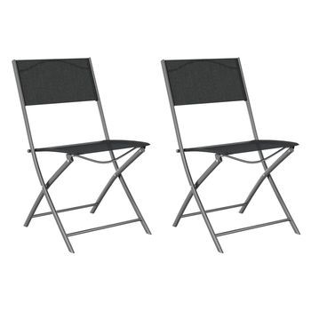Pack 2 Uds Sillas De Jardín | Silla De Exterior | Sillón Plegables Acero Y Textilene Negro