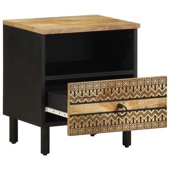 Mesita De Noche | Mesilla De Noche Madera Maciza De Mango Rugosa Negro 40x33x46 Cm