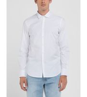replay para hombre m414000080279a camisa stretch popeline blanco s casual algodon clasico manga larga
