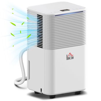 HOMCOM Deshumidificador 10L/día Silencioso con 3 Modos Pantalla LED Temporizado 24H Bloqueo Infantil y Drenaje Continuo Blanco