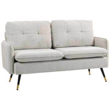 HOMCOM Sofá de Salón de 2 Plazas Moderno con 4 Cojines Reposabrazos y Patas de Acero Carga 240 kg 139x68x80 cm Crema