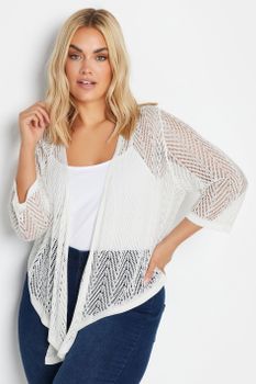 Yours Bolero Blanco De Punto Con Calados Zigzag, Mujer Curvy Y Tallas Grandes, Yours