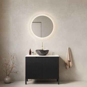 Mueble De Lavabo - Mueble Para Baño - Cerámica Y Mdf - Negro (76x48x89cm)