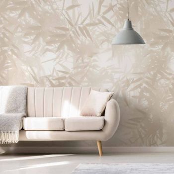 Papel pintado panoramico sombras de planta bambú, beige 150