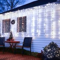aigostar guirnalda luces exterior solar 11m 100 led cadena de luces navidad 8 modos cortina de luces ip65 impermeable cadena de luces solares para balcon jardin boda fiesta blanco frio