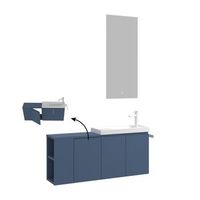 conjunto de mueble con lavabo y espejo 2 piezas  - 110 x 22 x 45 cm - azul mate