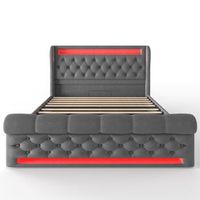 cama tapizada 140x200cm - con led cabecera con almacenamiento puertos usb y tipo-c cama hidraulica - gris