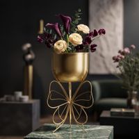 maceteros de metal dorado con mariposa cm o 22x40