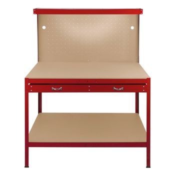 Banco De Trabajo Con Tablero De Clavijas, Cajón Y Luz, Mesa De Trabajo – Rojo