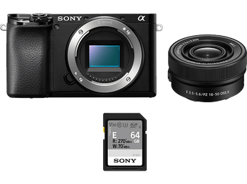 Cámara EVIL - Sony Kit Alpha 6100 (ILCE6100L) + Objetivo SELP16502 Tarjeta SD 64GB, 24.2MP, Wi-Fi