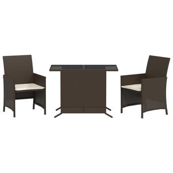3 Uds Sillas Y Mesita De Jardín | Silla De Exterior | Sillon Jardín Con Cojines Ratán Pe Marrón