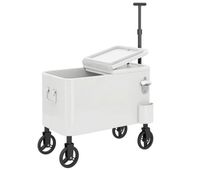 outsunny carrito nevera de 56l con ruedas carro de bebidas con mango ajustable abrebotellas recogetapas drenaje y asa mesa nevera jardin exterior para patio fiesta bbq 75x35x120 cm blanco