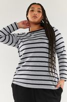 yours camiseta algodon manga larga gris con rayas mujer curvy y tallas grandes yours