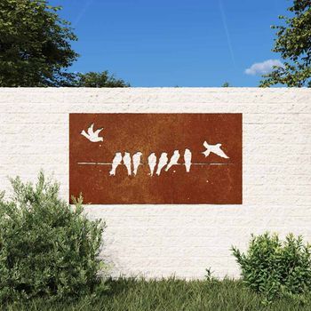 Adorno De Pared De Jardín Acero Corten Diseño Pájaros 105x55 Cm Cfw26949