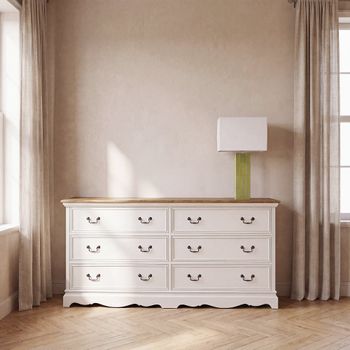 Cómoda doble de 6 cajones de pino y MDF crema 175 cm