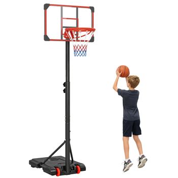 SPORTNOW Canasta de Baloncesto con Altura Ajustable 178-208 cm Ruedas y Base Rellenable para Adolescentes y Adultos Rojo y Negro