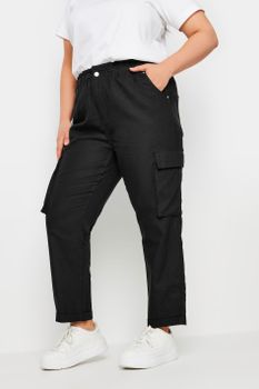 Yours Pantalones Negros Cargo Cintura Paperbag, Mujer Curvy Y Tallas Grandes, Yours