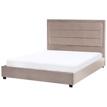 Cama De Terciopelo Gris Pardo 140 X 200 Cm Cabecero Acolchado Rouen