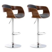 juego de 2 taburetes de bar de diseno escandinavo en tejido gris oscuro y estructura de madera color nogal 100004251