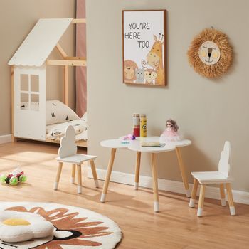 Juego Infantil De Mesa Y 2 Sillas Epim Mdf En Forma De Nubes - Blanco [en.casa]