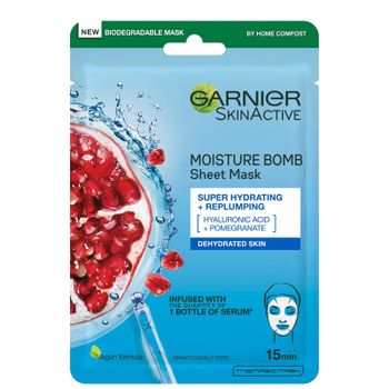 Mascarilla facial de tela hidratante Moisture Bomb Pomegranate de Garnier