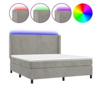 cama box spring colchon y led terciopelo gris claro 160x200 cm diseno plano