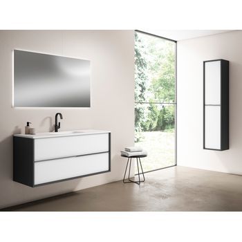 Mueble Doly 120 Cm 1s, Estructura Antracita Mate Frontal Blanco Mate. Pack Mueble + Lavabo.