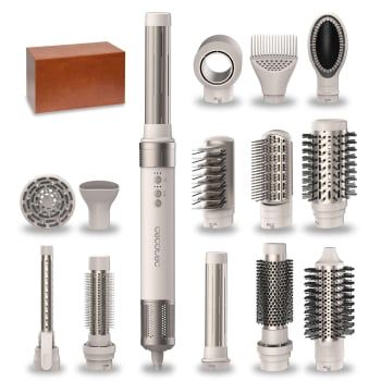 Moldeador de Pelo Cecotec Bamba CeramicCare 14 en 1 AirGlam, 1400 W, 3 Velocidades - Champagne
