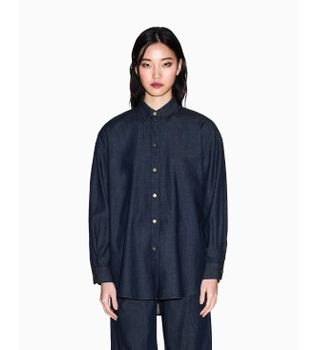 A|X Armani Exchange para mujer. XW002258AF21337MB001 Camisa Relax marino (S), Casual, Algodón, Manga larga